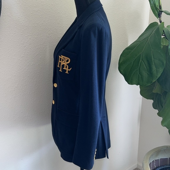 Ralph Lauren Polo Women's Navy Blue Single Breasted Blazer Gold PRL Crest Size 8 - Picture 13 of 15